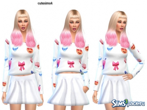 Свитер и юбка summer outfit emoji white от sweetsims4