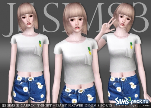 Футболка Carrot и джинсовые шорты Daisy Flower от [JS SIMS 3]