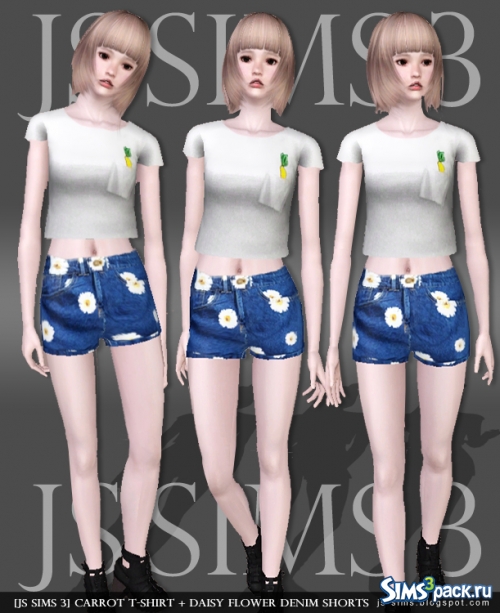 Футболка Carrot и джинсовые шорты Daisy Flower от [JS SIMS 3]