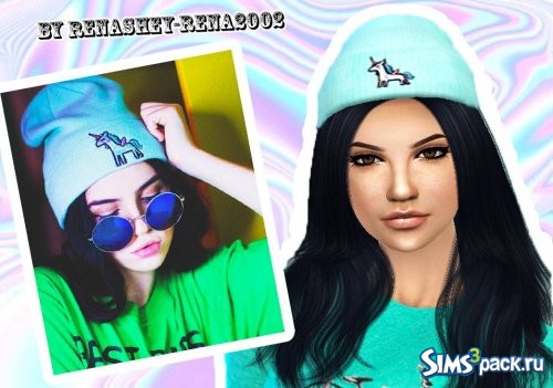 Turquoise hat with a unicorn/Бирюзовая шапка с единорогом