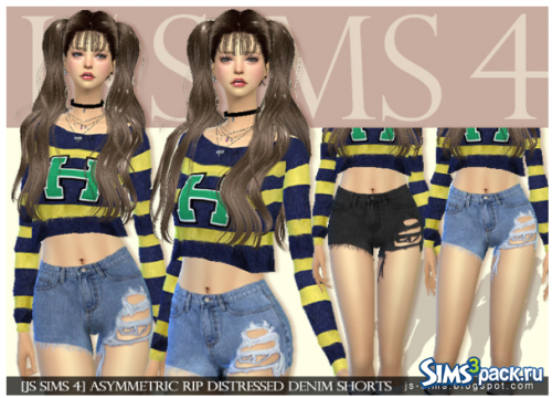 Шорты ASYMMETRIC RIP DISTRESSED DENIM от JS SIMS