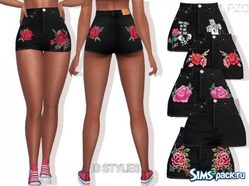 Шорты Summer Black Denim Embroidered от Pinkzombiecupcakes