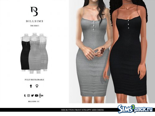 Платье Rib Button Front Strappy от Bill Sims