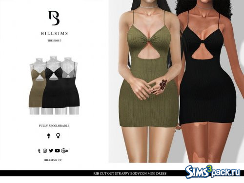 Мини - платье Rib Cut Out Strappy Bodycon от Bill Sims