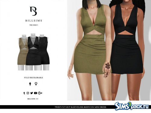 Мини - платье Twist Cut Out Sleeveless Bodycon от Bill Sims