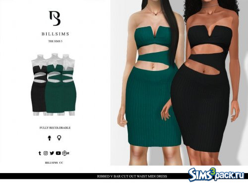 Миди - платье Ribbed V Bar Cut Out Waist от Bill Sims