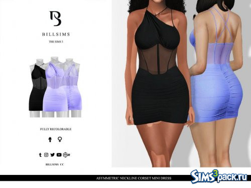 Мини - платье Asymmetric Neckline Corset от Bill Sims