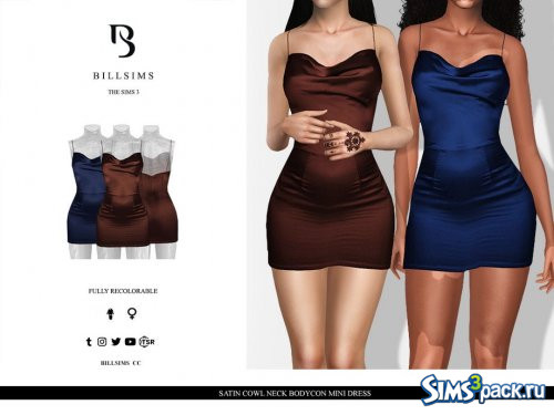 Мини - платье Satin Cowl Neck Bodycon от Bill Sims