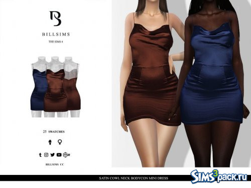 Мини - платье Satin Cowl Neck Bodycon от Bill Sims