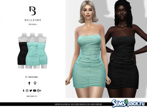 Мини - платье Mesh Bandeau Ruched Bodycon от Bill Sims