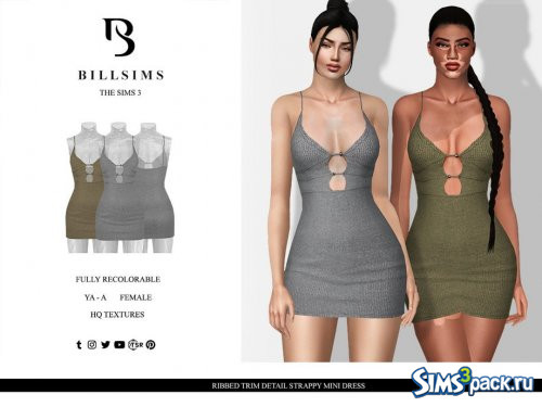 Мини - платье Ribbed Trim Detail Strappy от Bill Sims