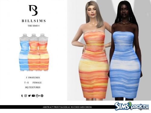 Миди - платье Abstract Print Bandeau Ruched от Bill Sims