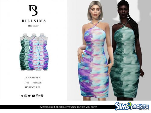 Миди - платье Watercolour Print Halterneck Ruched от Bill Sims